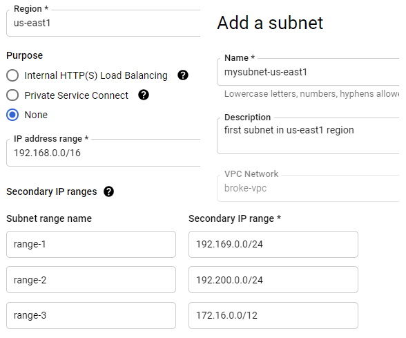 Add a subnet Add a subnet