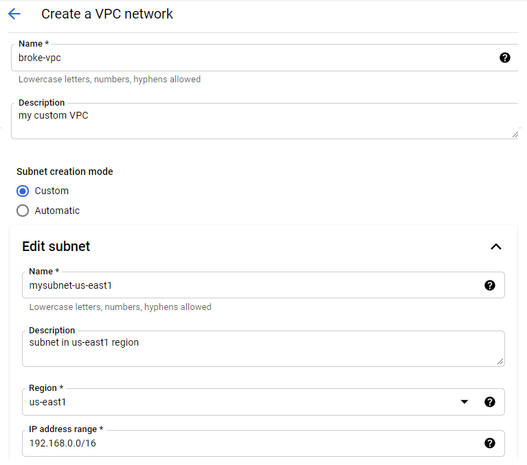 Create a VPC Network Create a VPC Network