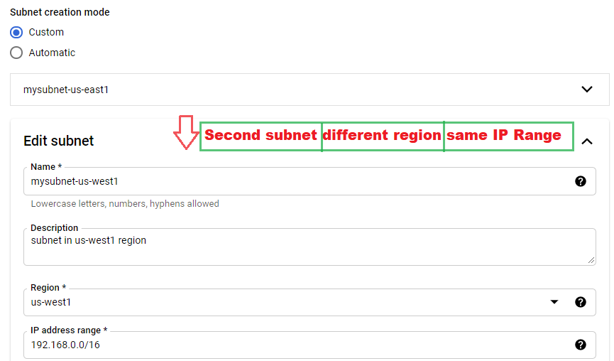 Subnet creation mode Subnet creation mode