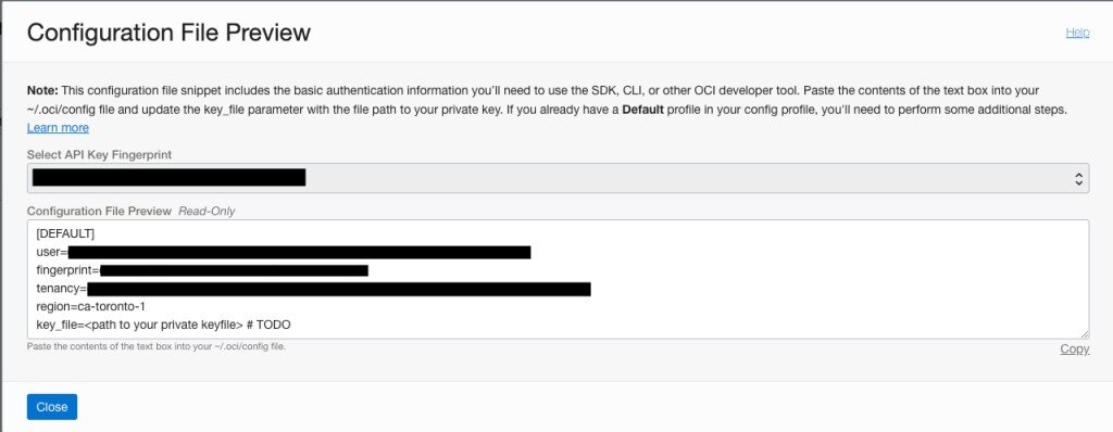 Oracle Cloud Configuration File Preview