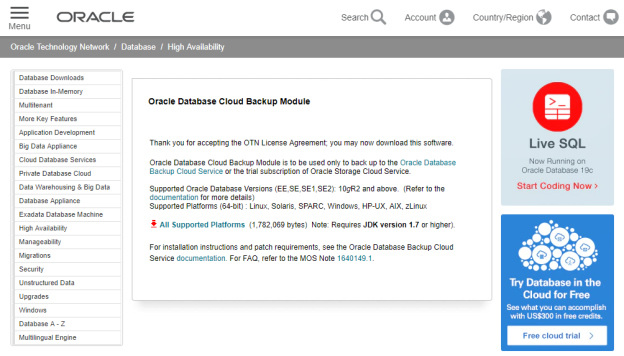 On-Premise Oracle database backup using Oracle OCI backup cloud service