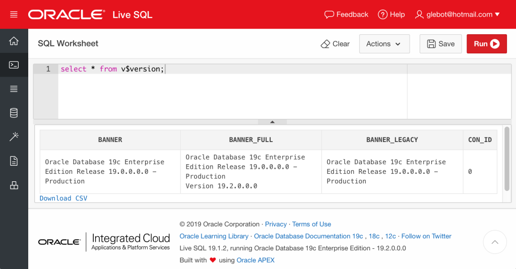 Oracle 19c on LiveSQL
